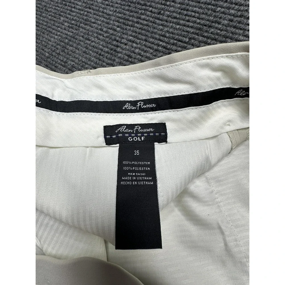 Alan Flusser Golf Shorts Mens 35 Beige Pleated Front Polyester Dress Casual‎